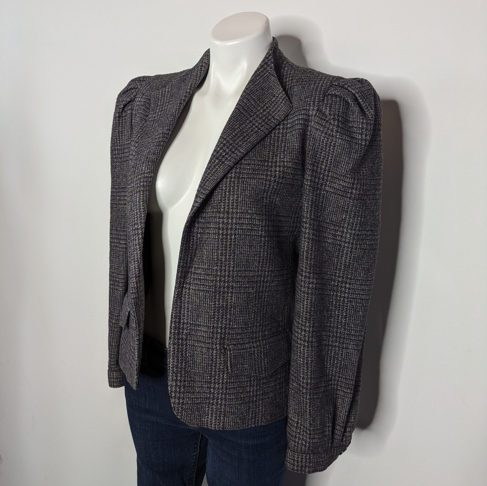 Vintage Peabody House Blue Tan Grey Woven Wool Blend Open Jacket 7/8 - Picture 2 of 9